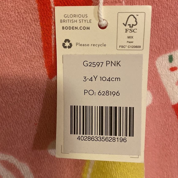Mini Boden Kids' Ice Cream Spot Towelling Poncho, Pink - Picture 7 of 7